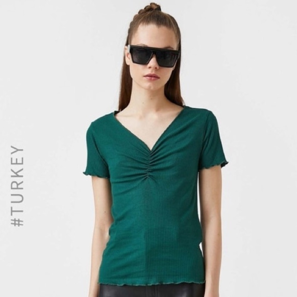 NWT ABOUND Ruched & Scalloped Green Top. Square V-Neck. Seafoam. Nordstrom